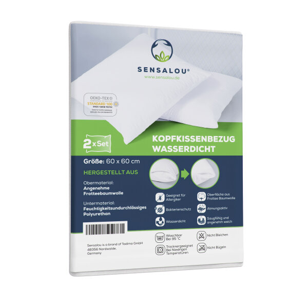 Sensalou Kopfkissenbezug wasserdicht 60x60 cm - 2er Pack