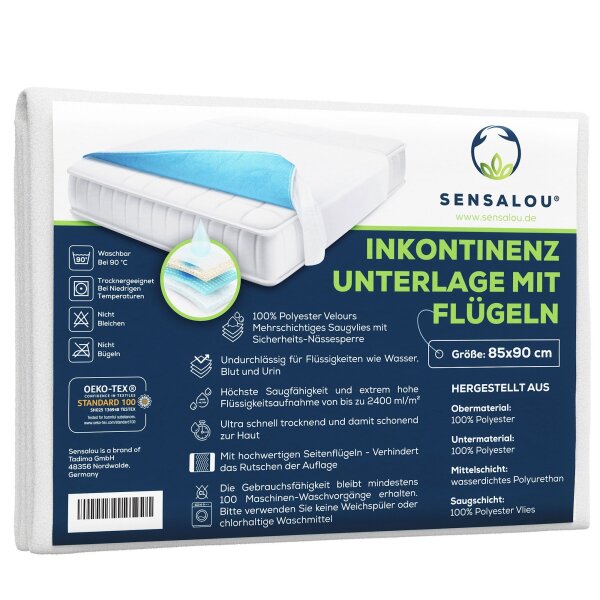 Sensalou Incontinence Underpad with Wings 85x90 cm (1 pack)