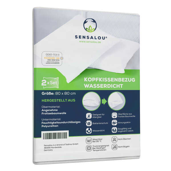 Sensalou Kopfkissenbezug wasserdicht 80x80 cm - 2er Pack